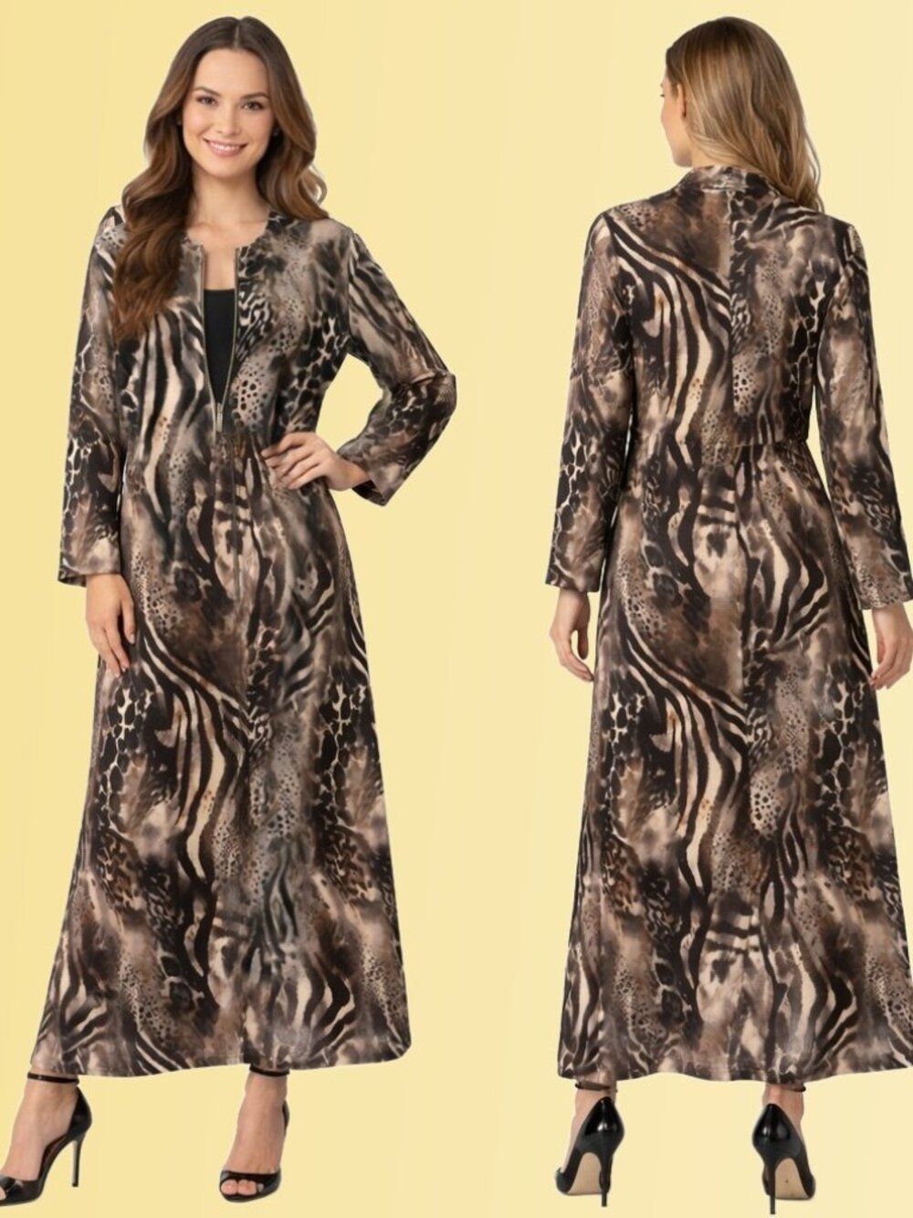 RAESSI Animal Print Safari Inspired Statement Lounge Resort Wear Maxi Robe Sz 3X